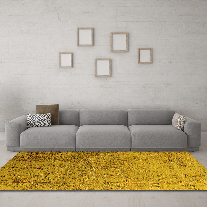 Machine Washable Oriental Yellow Industrial Rug in a Living Room, wshurb2499yw