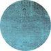 Round Machine Washable Oriental Light Blue Industrial Rug, wshurb2499lblu