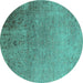 Round Oriental Turquoise Industrial Rug, urb2499turq