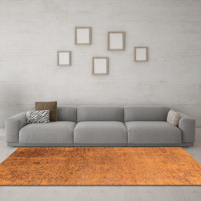 Machine Washable Oriental Orange Industrial Area Rugs in a Living Room, wshurb2499org