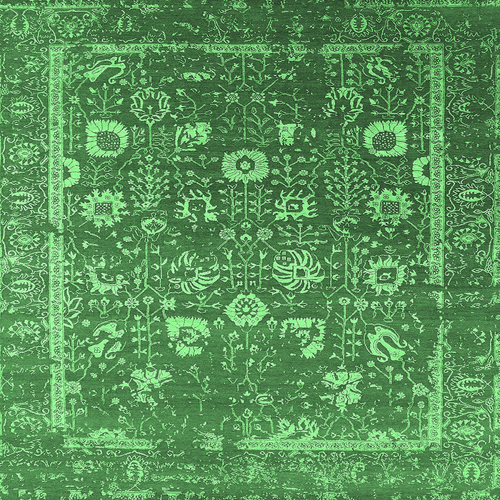 Square Machine Washable Oriental Emerald Green Industrial Area Rugs, wshurb2500emgrn