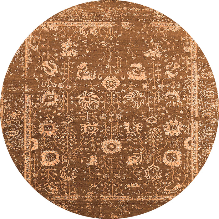 Round Machine Washable Oriental Orange Industrial Area Rugs, wshurb2500org