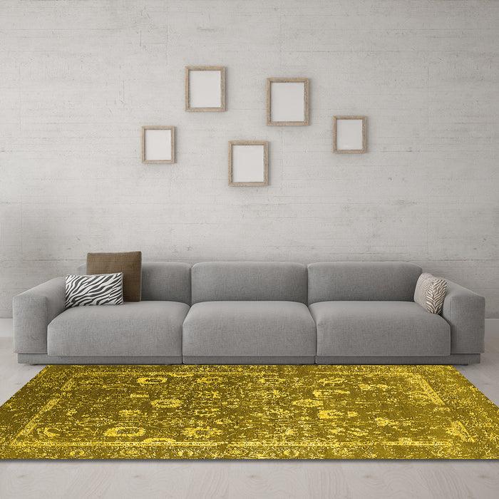 Machine Washable Oriental Yellow Industrial Rug in a Living Room, wshurb2500yw