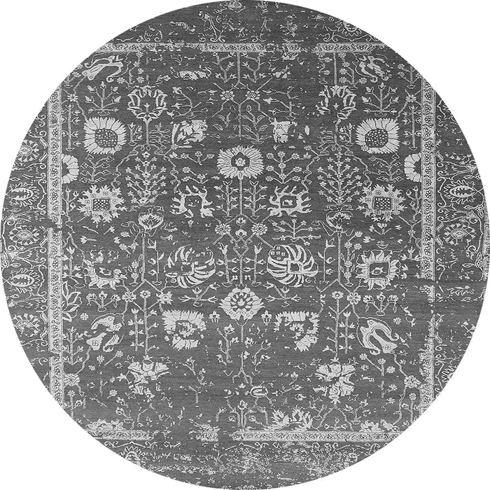 Round Machine Washable Oriental Gray Industrial Rug, wshurb2500gry