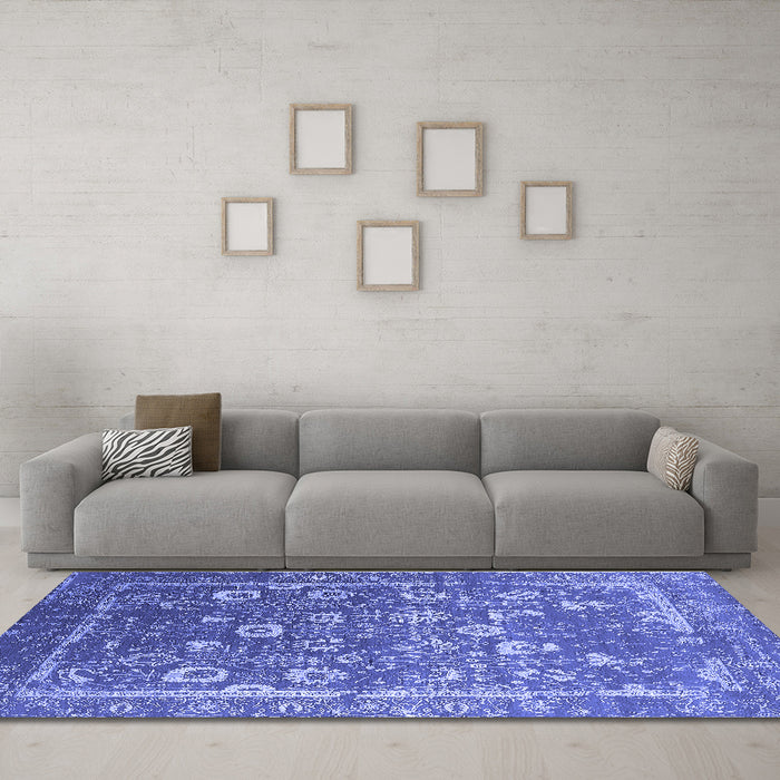 Machine Washable Oriental Blue Industrial Rug in a Living Room, wshurb2500blu