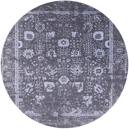 Round Mid-Century Modern Purple Navy Blue Oriental Rug, urb2500