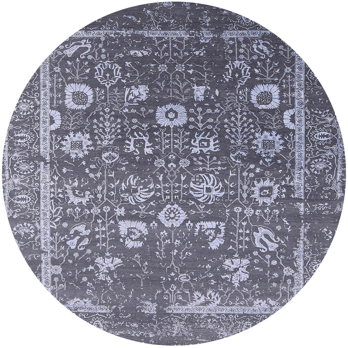Round Mid-Century Modern Purple Navy Blue Oriental Rug, urb2500