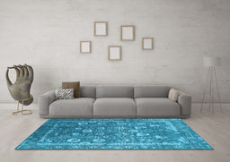 Machine Washable Oriental Light Blue Industrial Rug in a Living Room, wshurb2500lblu