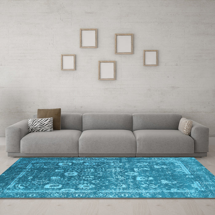 Machine Washable Oriental Light Blue Industrial Rug in a Living Room, wshurb2500lblu