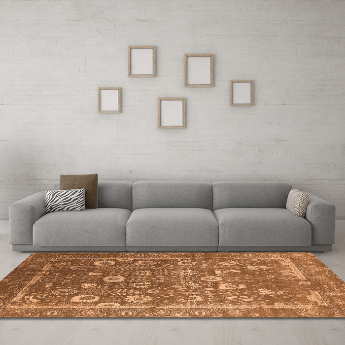 Machine Washable Oriental Orange Industrial Area Rugs in a Living Room, wshurb2500org