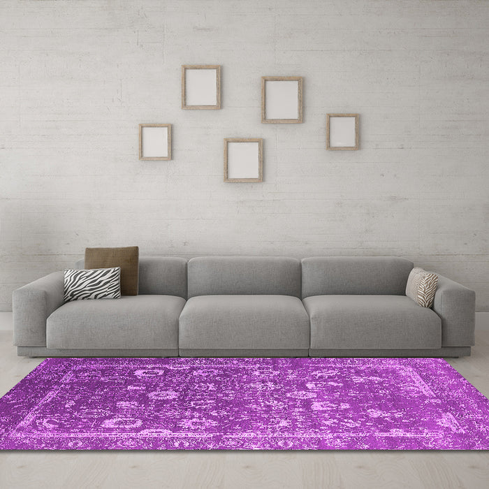 Machine Washable Oriental Pink Industrial Rug in a Living Room, wshurb2500pnk