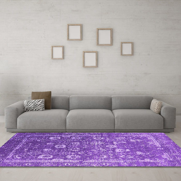 Machine Washable Oriental Purple Industrial Area Rugs in a Living Room, wshurb2500pur