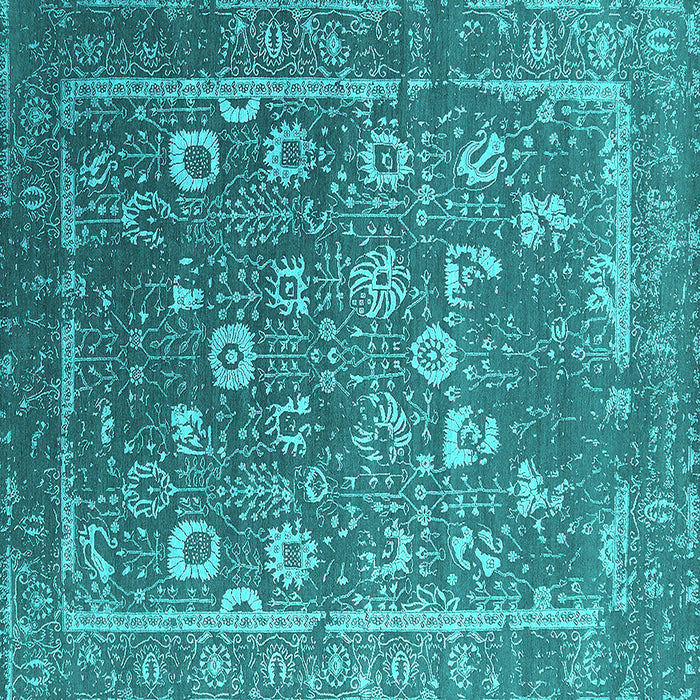 Square Machine Washable Oriental Turquoise Industrial Area Rugs, wshurb2500turq
