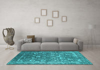 Machine Washable Oriental Turquoise Industrial Rug, wshurb2500turq