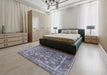 Mid-Century Modern Purple Navy Blue Oriental Rug in a Bedroom, urb2500