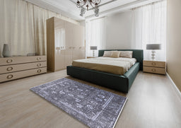 Mid-Century Modern Purple Navy Blue Oriental Rug in a Bedroom, urb2500