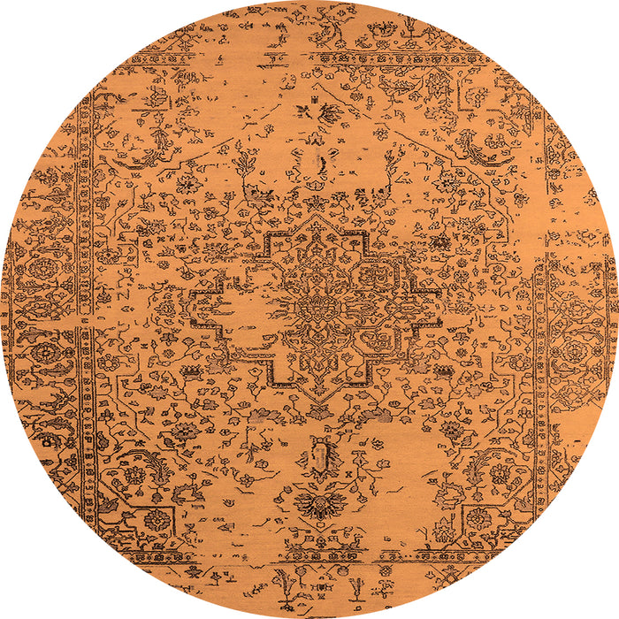 Round Machine Washable Oriental Orange Industrial Area Rugs, wshurb2501org