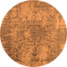 Round Machine Washable Oriental Orange Industrial Area Rugs, wshurb2501org