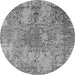 Round Machine Washable Oriental Gray Industrial Rug, wshurb2501gry