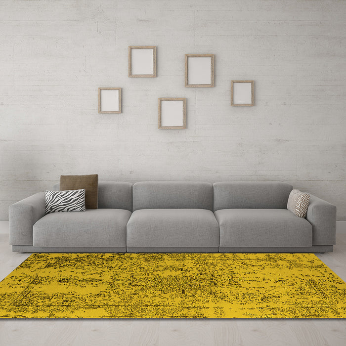 Machine Washable Oriental Yellow Industrial Rug in a Living Room, wshurb2501yw