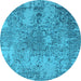 Round Machine Washable Oriental Light Blue Industrial Rug, wshurb2501lblu