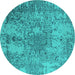 Round Oriental Turquoise Industrial Rug, urb2501turq