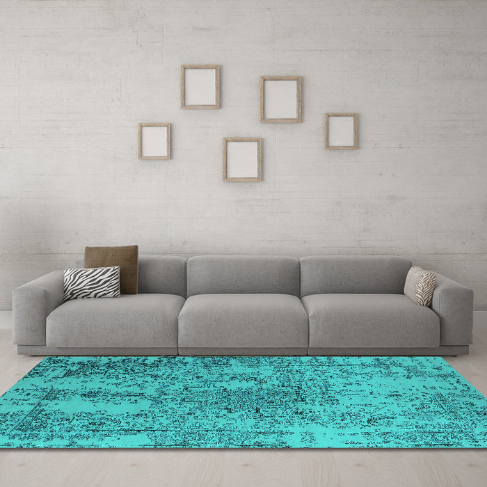Machine Washable Oriental Turquoise Industrial Area Rugs in a Living Room,, wshurb2501turq