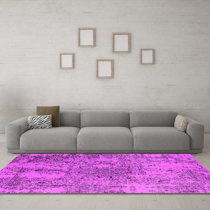 Machine Washable Oriental Pink Industrial Rug in a Living Room, wshurb2502pnk