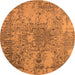 Round Machine Washable Oriental Orange Industrial Area Rugs, wshurb2502org