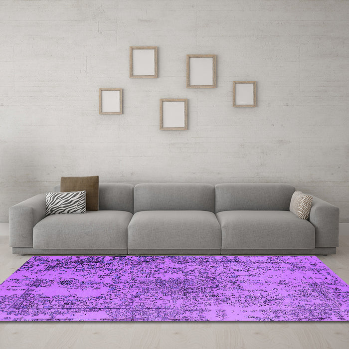 Machine Washable Oriental Purple Industrial Area Rugs in a Living Room, wshurb2502pur