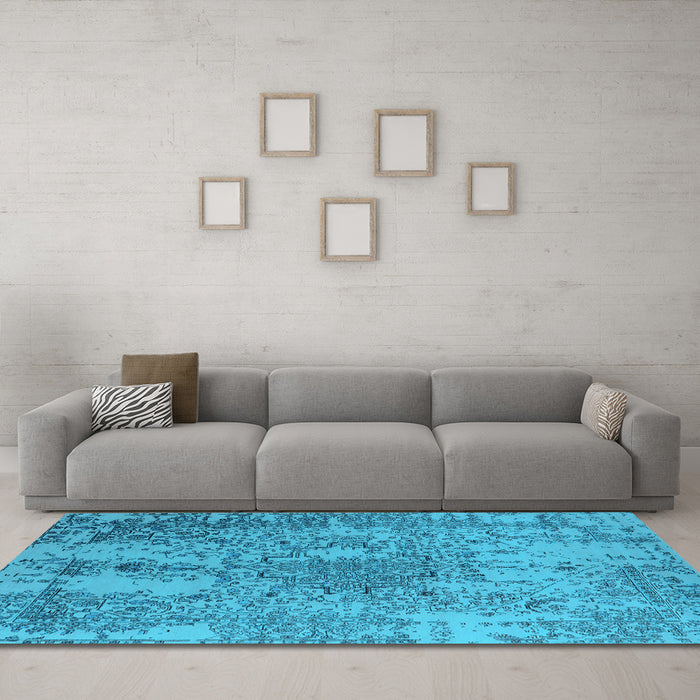 Machine Washable Oriental Light Blue Industrial Rug in a Living Room, wshurb2502lblu