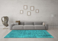 Machine Washable Oriental Turquoise Industrial Rug, wshurb2503turq