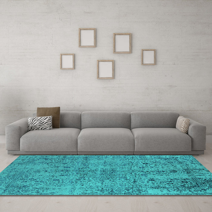 Machine Washable Oriental Turquoise Industrial Area Rugs in a Living Room,, wshurb2503turq
