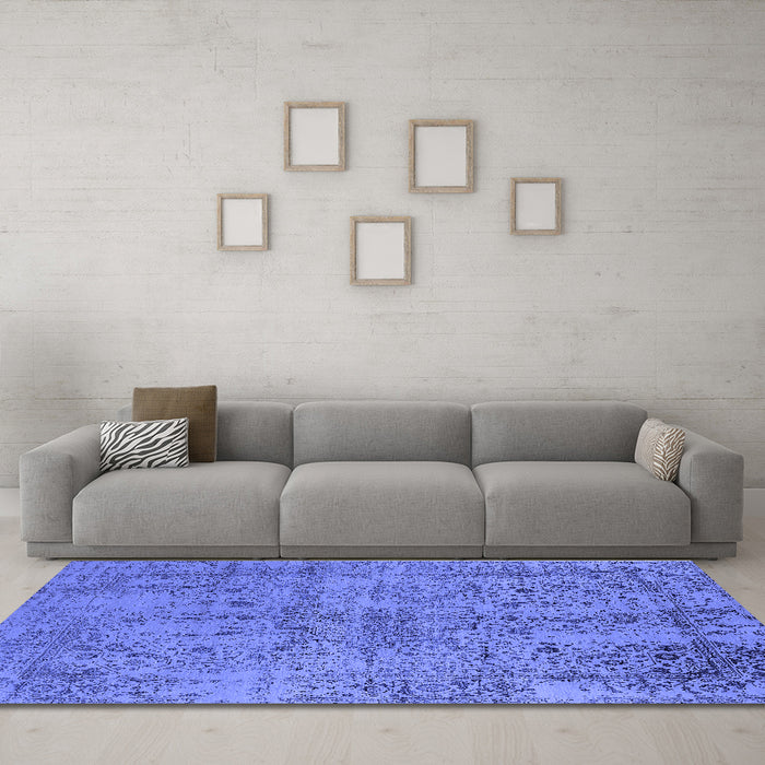 Machine Washable Oriental Blue Industrial Rug in a Living Room, wshurb2503blu