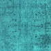 Square Machine Washable Oriental Turquoise Industrial Area Rugs, wshurb2503turq