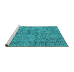 Sideview of Machine Washable Oriental Turquoise Industrial Area Rugs, wshurb2503turq