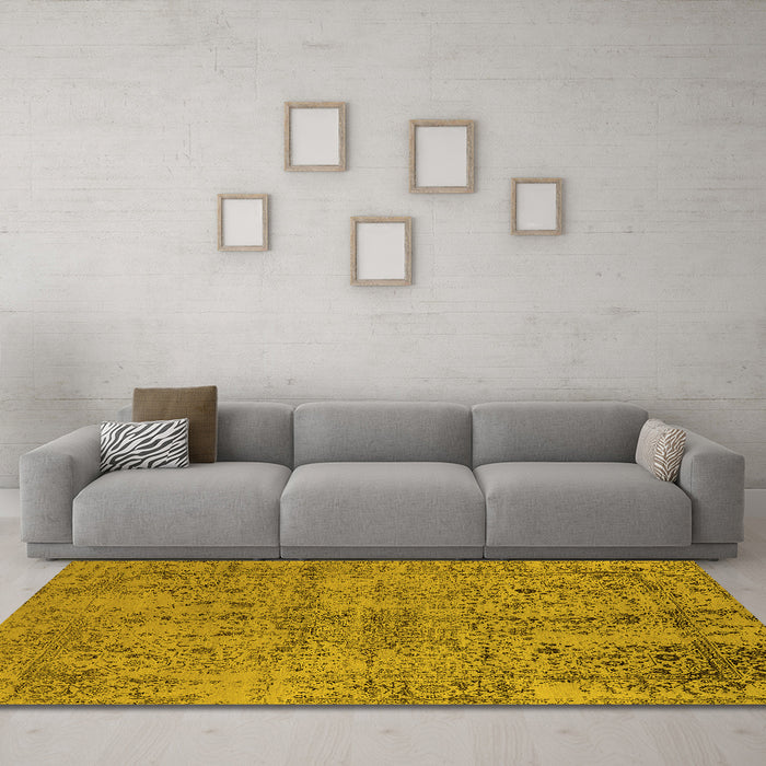 Machine Washable Oriental Yellow Industrial Rug in a Living Room, wshurb2503yw
