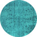 Round Oriental Turquoise Industrial Rug, urb2503turq