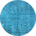 Round Machine Washable Oriental Light Blue Industrial Rug, wshurb2503lblu