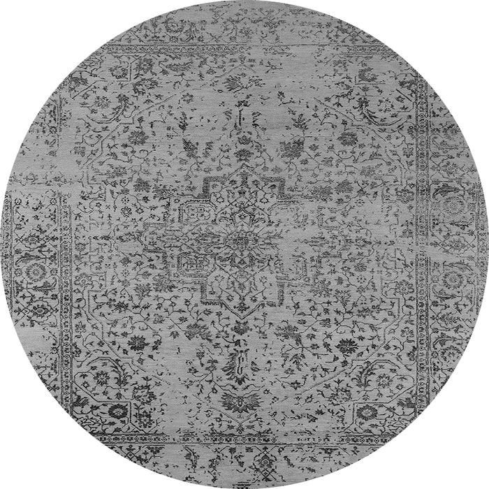 Round Machine Washable Oriental Gray Industrial Rug, wshurb2503gry