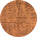 Round Machine Washable Oriental Orange Industrial Area Rugs, wshurb2503org