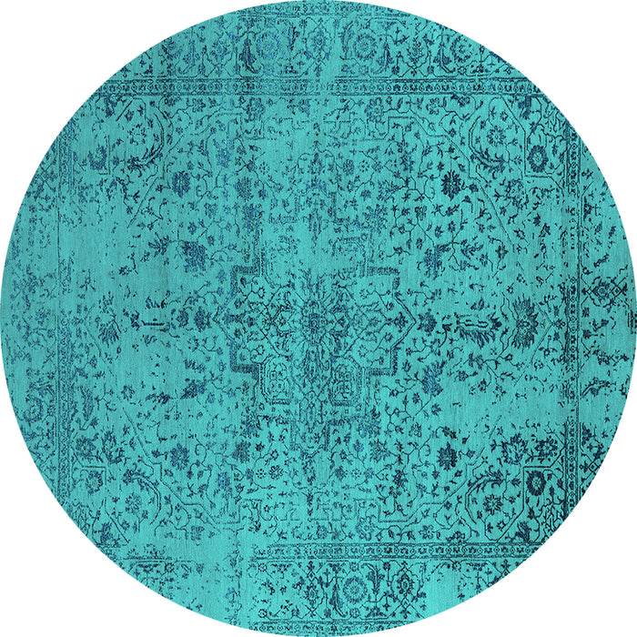 Round Machine Washable Oriental Turquoise Industrial Area Rugs, wshurb2503turq