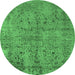 Round Machine Washable Oriental Emerald Green Industrial Area Rugs, wshurb2503emgrn