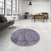 Round Mid-Century Modern Purple Oriental Rug in a Office, urb2503