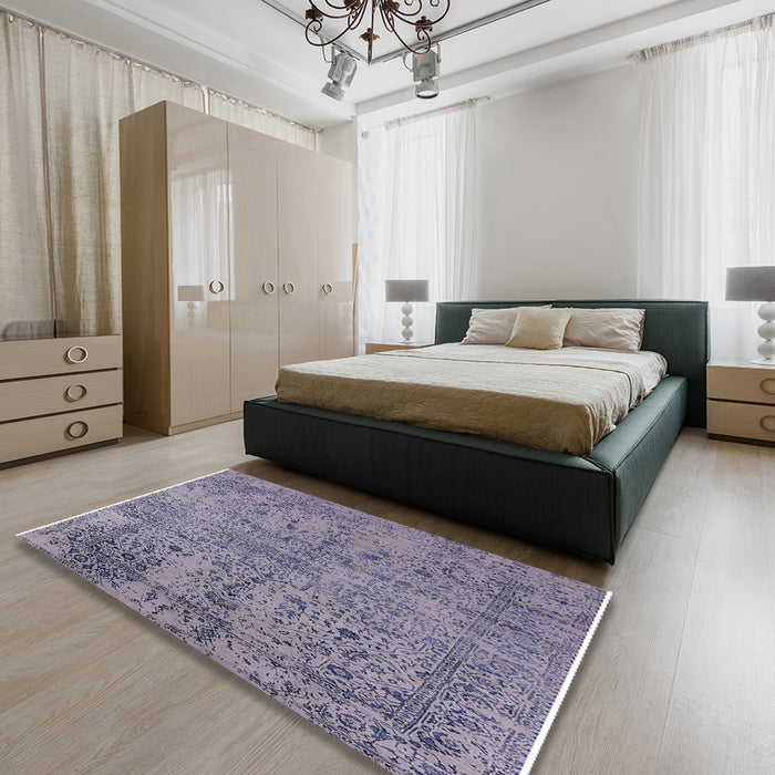 Mid-Century Modern Purple Oriental Rug in a Bedroom, urb2504