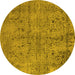 Round Machine Washable Oriental Yellow Industrial Rug, wshurb2504yw