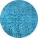 Round Machine Washable Oriental Light Blue Industrial Rug, wshurb2504lblu