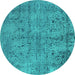 Round Oriental Turquoise Industrial Rug, urb2504turq