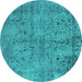 Round Machine Washable Oriental Turquoise Industrial Area Rugs, wshurb2504turq