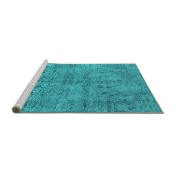 Sideview of Machine Washable Oriental Turquoise Industrial Area Rugs, wshurb2504turq